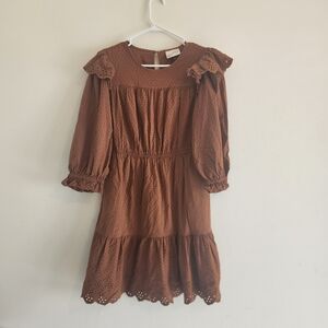 Boho Prairie Girls Rust Brown Eyelet Tiered Dress - Unknown Brand